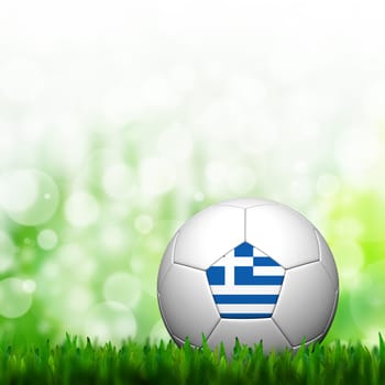 3D Football Greece Flag Patter in green grass and background