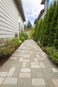 Garden Pavers Path Walkway with Landscaping Lights and Arbor