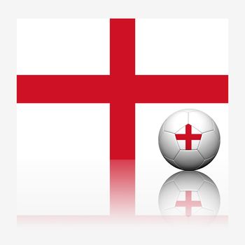 England soccer football and flag with reflect on white background