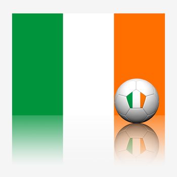 Ireland soccer football and flag with reflect on white background