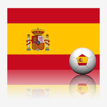Spain soccer football and flag with reflect on white background