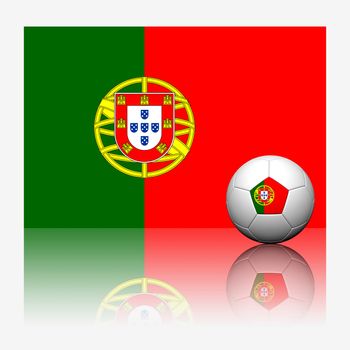 Portugal soccer football and flag with reflect on white background