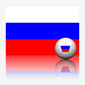 Russia soccer football and flag with reflect on white background