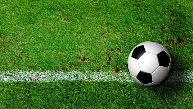 Soccer Ball on green grass field from top view