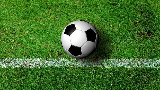 Soccer Ball on green grass field from top view