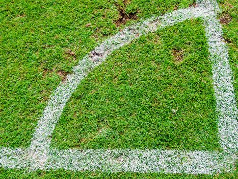 Green soccer field , Corner Kick from top view