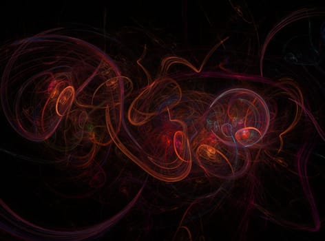 Abstract fractal on black background with vibrant colors.