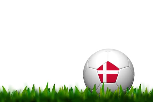 3D Soccer balll Denmark Flag Patter on green grass over white background