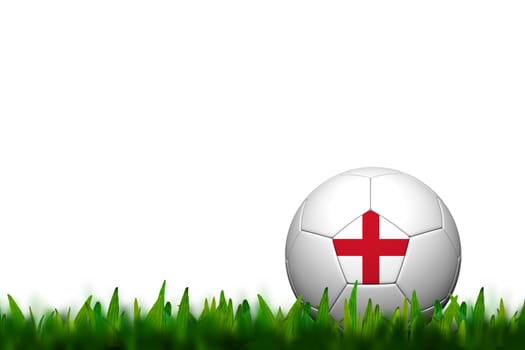 3D Soccer balll England  Flag Patter on green grass over white background