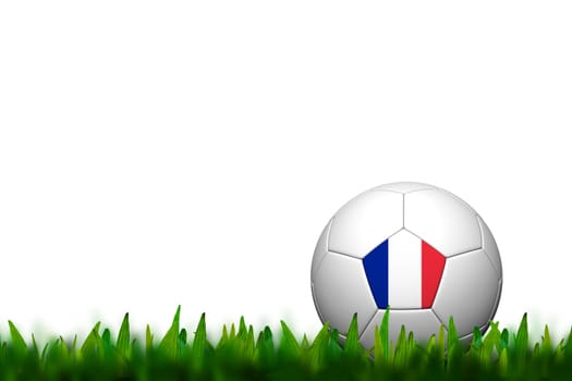 3D Soccer balll France Flag Patter on green grass over white background