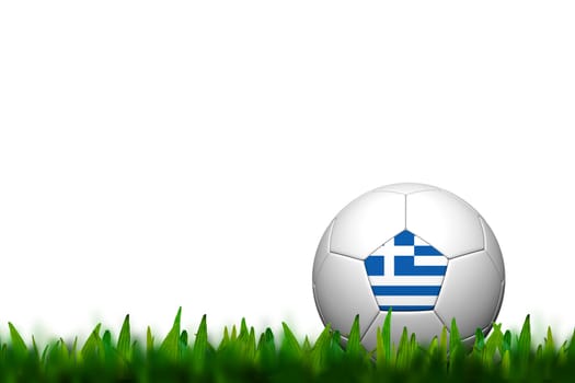 3D Soccer balll Greece Flag Patter on green grass over white background