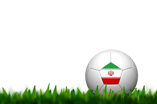 3D Soccer balll Iran Flag Patter on green grass over white background