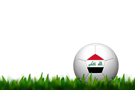 3D Soccer balll Iraq Flag Patter on green grass over white background