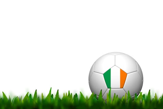 3D Soccer balll Ireland Flag Patter on green grass over white background