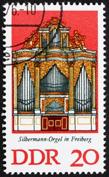 GDR - CIRCA 1976: a stamp printed in GDR shows Silbermann Organ, Freiberg Cathedral, Saxony, Germany, circa 1976