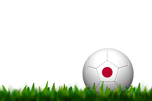 3D Soccer balll Japan Flag Patter on green grass over white background