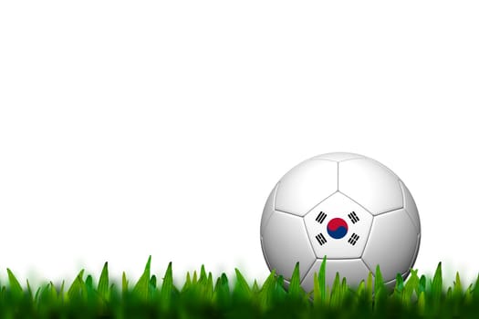 3D Soccer balll Korea Flag Patter on green grass over white background