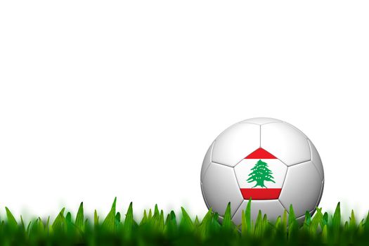 3D Soccer balll Lebanon Flag Patter on green grass over white background