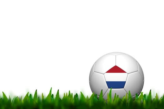 3D Soccer balll Netherlands Flag Patter on green grass over white background