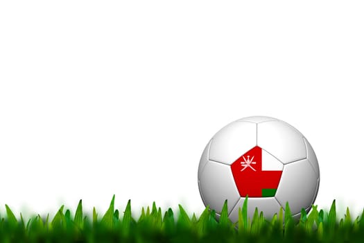 3D Soccer balll Oman Flag Patter on green grass over white background