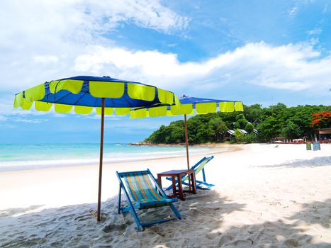 Two chairs and umbrella tropical beach in Samed Island, Thailand