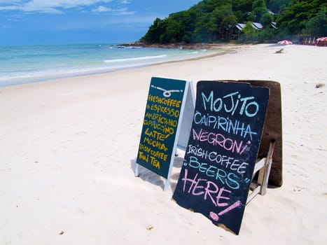 blackboard coffee menu on the beach