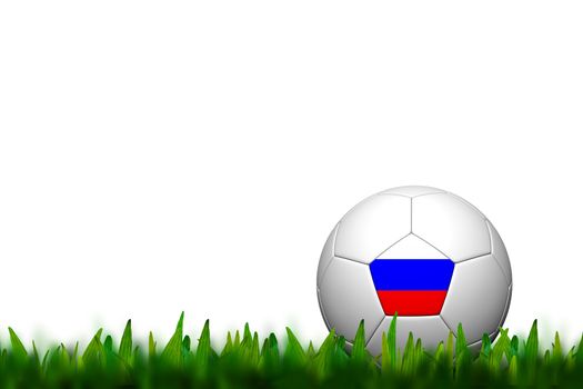 3D Soccer balll Russia Flag Patter on green grass over white background