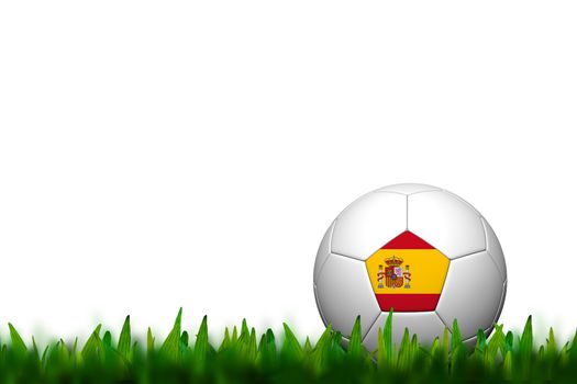 3D Soccer balll Spain Flag Patter on green grass over white background