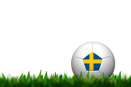 3D Soccer balll Sweden  Flag Patter on green grass over white background