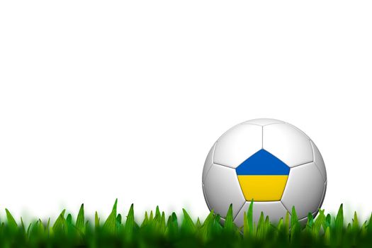 3D Soccer balll Ukraine  Flag Patter on green grass over white background