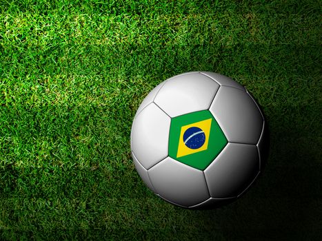 Brazil  Flag Pattern 3d rendering of a soccer ball in green grass