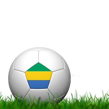 3D Soccer balll  Gabon Flag Patter on green grass over white background