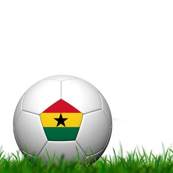 3D Soccer balll  Ghana Flag Patter on green grass over white background