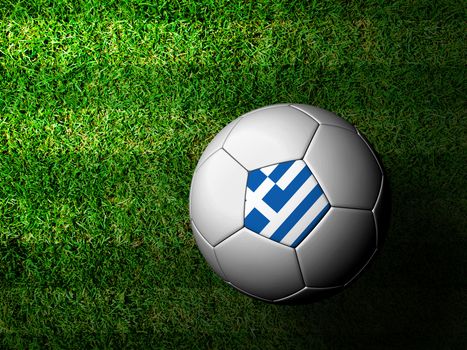 Greece Flag Pattern 3d rendering of a soccer ball in green grass