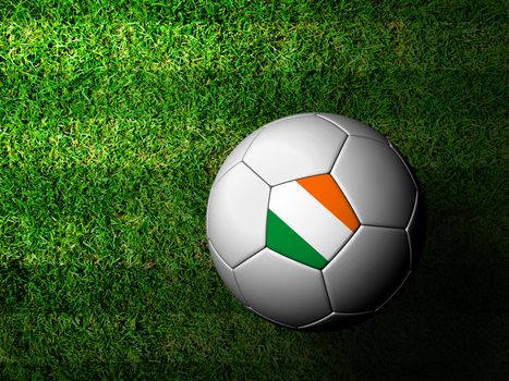 Ireland Flag Pattern 3d rendering of a soccer ball in green grass