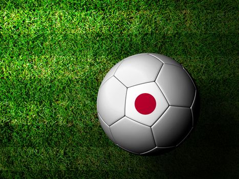 Japan Flag Pattern 3d rendering of a soccer ball in green grass