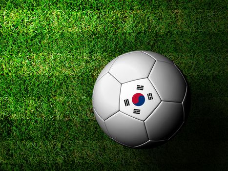 Korea Flag Pattern 3d rendering of a soccer ball in green grass