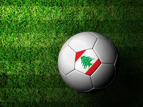 Lebanon Flag Pattern 3d rendering of a soccer ball in green grass