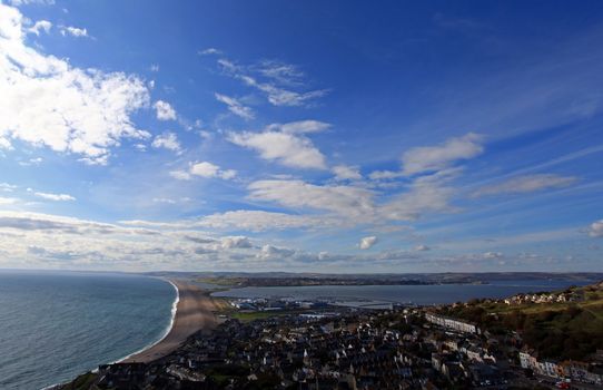 Chesil beach and Weymouth harbour Dorset home of the 2012 olympic sailing