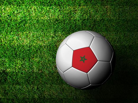 Morocco Flag Pattern 3d rendering of a soccer ball in green grass