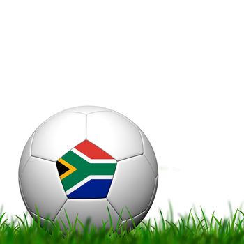3D Soccer balll South Africa Flag Patter on green grass over white background