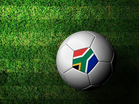 South Africa Flag Pattern 3d rendering of a soccer ball in green grass