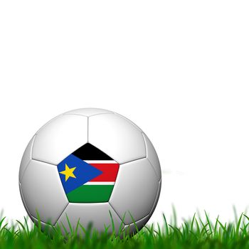 3D Soccer balll Sudan Flag Patter on green grass over white background