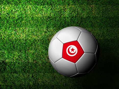 Tunisia Flag Pattern 3d rendering of a soccer ball in green grass