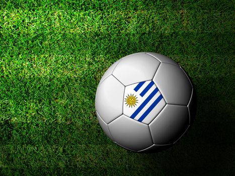 UruguayFlag Pattern 3d rendering of a soccer ball in green grass