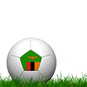 3D Soccer balll Zambia Flag Patter on green grass over white background