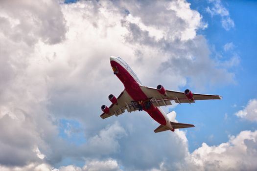 Large passenger aircraft on the sky background