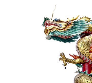 Chinese style dragon statue isolate on white background (from temple in Thailand)