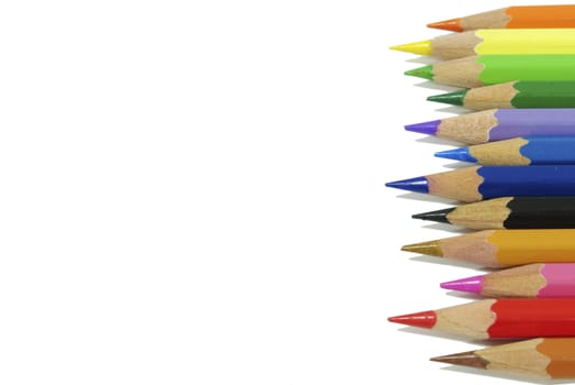 Colouring crayon pencils isolated on white background