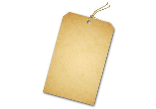 Blank tag tied with string. Price tag, gift tag, sale tag, addre